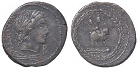 ROMANE REPUBBLICANE - FONTEIA - Man. Fonteius C. f. (85 a.C.) - Denario - Testa di Apollo Vejovis a d.; sotto, un fulmine /R Il Genio di Apollo Vejovi...