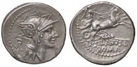 ROMANE REPUBBLICANE - JUNIA - D. Junius Silanus L. f. (91 a.C.) - Denario - Testa di Roma a d. /R La Vittoria su biga a d. B. 16; Cr. 337/3v (AG g. 3,...