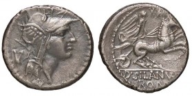 ROMANE REPUBBLICANE - JUNIA - D. Junius Silanus L. f. (91 a.C.) - Denario - Testa di Roma a d. /R La Vittoria su biga a d. B. 15; Cr. 337/3 (AG g. 3,5...