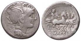 ROMANE REPUBBLICANE - MALLIA - T. Mallius Mancinus, ap. Claudius Pulcher e Q. Urbinus (110-110 a.C.) - Denario - Testa di Roma a d. /R La Vittoria su ...