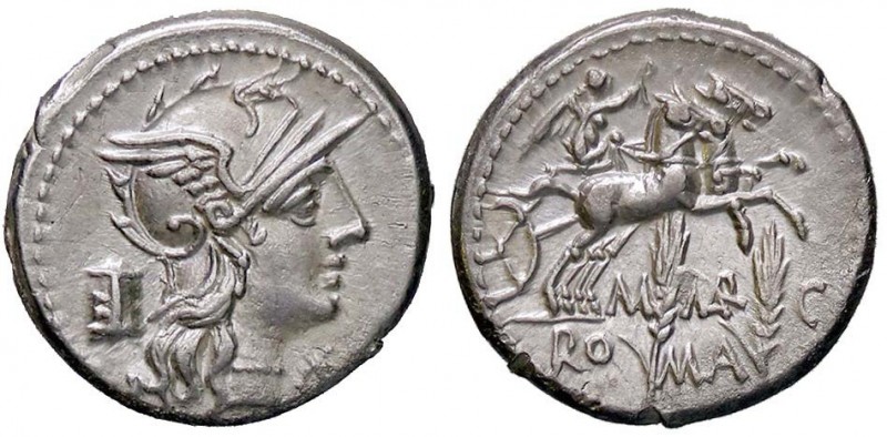 ROMANE REPUBBLICANE - MARCIA - M. Marcius Mn. f. (134 a.C.) - Denario - Testa di...
