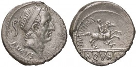 ROMANE REPUBBLICANE - MARCIA - L. Marcius Philippus (56 a.C.) - Denario - Testa di Anco Marzio a d.; dietro, un lituo /R Statua equestre a d. su acque...