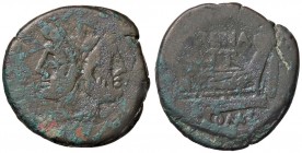 ROMANE REPUBBLICANE - MURENA - L. Licinius Murena (169-158 a.C.) - Asse - Testa di Giano /R Prua di nave a d., sopra MVRENA Cr. 186/1 (AE g. 24,12)
m...