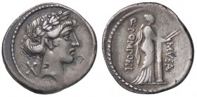 ROMANE REPUBBLICANE - POMPONIA - Q. Pomponius Musa (66 a.C.) - Denario - Testa di Apollo a d.; dietro, due flauti /R Euterpe regge due flauti B. 13; C...