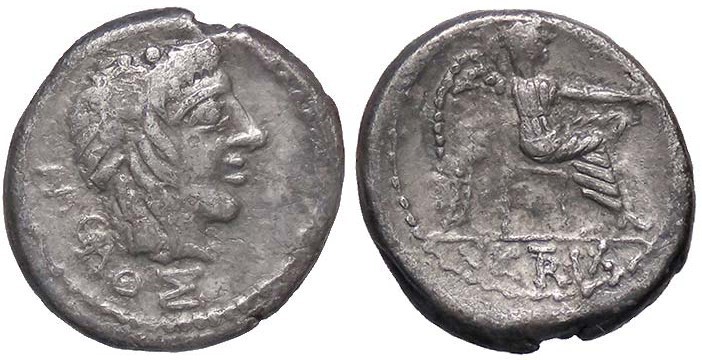ROMANE REPUBBLICANE - PORCIA - M. Porcius Cato (89 a.C.) - Quinario - Testa dell...