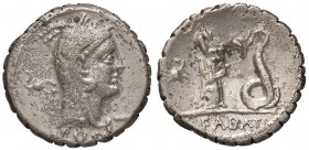 ROMANE REPUBBLICANE - ROSCIA - L. Roscius Fabatus (64 a.C.) - Denario serrato - Testa di Giunone Lanuvia a d., dietro un simbolo /R Una giovinetta ali...