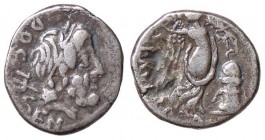 ROMANE REPUBBLICANE - RUBRIA - L. Rubrius Dossenus (87 a.C.) - Quinario - Testa di Nettuno a d. con tridente /R La Vittoria andante a d. con palma; a ...