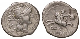 ROMANE REPUBBLICANE - SERGIA - M. Sergius Silus (116-115 a.C.) - Denario - Testa di Roma a d. /R Cavaliere al galoppo a s. con spada e testa di barbar...