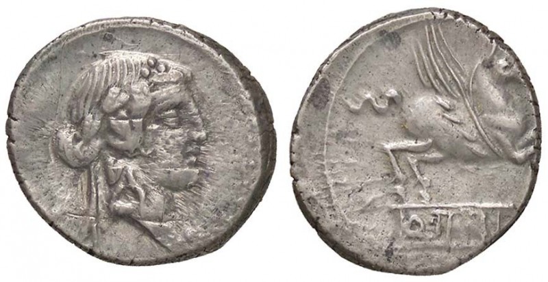 ROMANE REPUBBLICANE - TITIA - Q. Titius (90 a.C.) - Denario - Testa di Bacco a d...