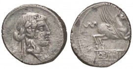ROMANE REPUBBLICANE - TITIA - Q. Titius (90 a.C.) - Denario - Testa di Bacco a d. /R Pegaso in volo a d. B. 2; Cr. 341/2 (AG g. 3,97)
qBB/BB