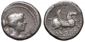 ROMANE REPUBBLICANE - TITIA - Q. Titius (90 a.C.) - Quinario - Busto della Vittoria a d. /R Pegaso in volo a d. B. 3; Cr. 341/3 (AG g. 1,99)
BB