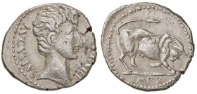 ROMANE IMPERIALI - Augusto (27 a.C.-14 d.C.) - Denario - Testa a d. /R Toro caricante a d. C. 137; RIC 327 (AG g. 4,45)
qBB/BB