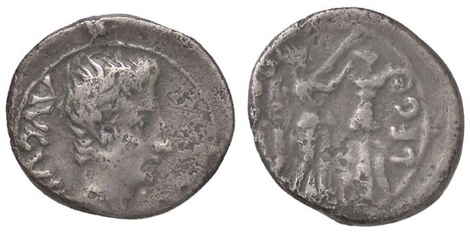 ROMANE IMPERIALI - Augusto (27 a.C.-14 d.C.) - Quinario - Testa nuda a d. /R La ...