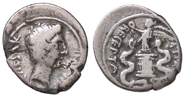 ROMANE IMPERIALI - Augusto (27 a.C.-14 d.C.) - Quinario - Testa a d. /R La Vitto...