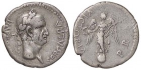 ROMANE IMPERIALI - Galba (68-69) - Denario - Testa laureata a d. /R La Vittoria su globo a s. con corona e palma C. 322 (AG g. 3,45) Segni al D/
qBB