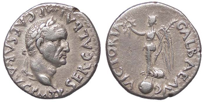 ROMANE IMPERIALI - Galba (68-69) - Quinario - Testa laureata a d. /R La Vittoria...