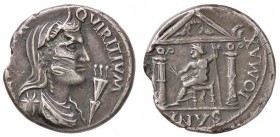 ROMANE IMPERIALI - Guerre Civili (68-69) - Denario - Busto diademato e velato di Vesta a d. /R Giove seduto entro tempio a due colonne con fulmine e s...
