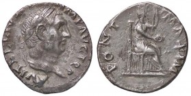 ROMANE IMPERIALI - Vitellio (69) - Denario - Testa laureata a d. /R Vesta velata seduta a d. con patera e scettro C. 72; RIC R20 (AG g. 2,8)
BB+