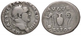 ROMANE IMPERIALI - Vespasiano (69-79) - Denario - Busto laureato a d. /R Strumenti sacrificali C. 42; RIC 29 (AG g. 3,31)
qBB