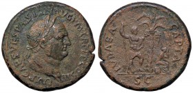 ROMANE IMPERIALI - Vespasiano (69-79) - Sesterzio - Testa laureata a d. /R Palmizio, Vespasiano stante a d. con lancia e parazonium, a d. la Giudea in...