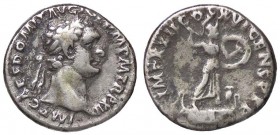 ROMANE IMPERIALI - Domiziano (81-96) - Denario - Busto laureato a d. /R Minerva stante a s. su vascello con lancia e scudo C. 284; RIC 176 (AG g. 3,53...