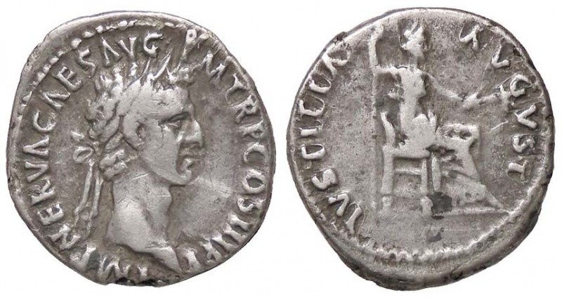 ROMANE IMPERIALI - Nerva (96-98) - Denario - Testa laureata a d. /R La Giustizia...