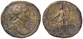 ROMANE IMPERIALI - Traiano (98-117) - Sesterzio - Busto laureato a d. /R La Fortuna stante a s. con timone appoggiato su vascello e cornucopia C. 477 ...