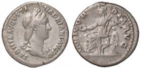 ROMANE IMPERIALI - Sabina (moglie di Adriano) - Denario - Busto drappeggiato e diademato a d. /R La Concordia seduta a s. con patera e il braccio s. a...