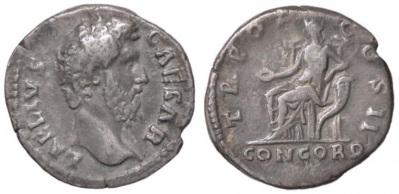 ROMANE IMPERIALI - Elio (136-138) - Denario - Testa a d. /R La Concordia seduta ...