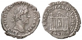 ROMANE IMPERIALI - Antonino Pio (138-161) - Denario - Testa laureata a d. /R Tempio a otto colonne con le statue di Augusto e Livia seduti C. 804; RIC...