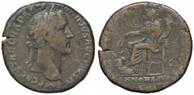 ROMANE IMPERIALI - Antonino Pio (138-161) - Sesterzio - Testa laureata a d. /R L'Abbondanza seduta a s. con due spighe e cornucopia; ai suoi piedi a s...