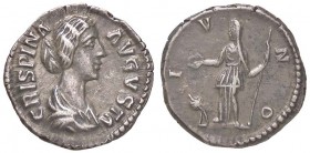 ROMANE IMPERIALI - Crispina (moglie di Commodo) - Denario - Busto drappeggiato a d. /R Giunone stante di fronte con patera e scettro, ai suoi piedi un...