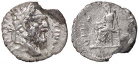ROMANE IMPERIALI - Pertinace (193) - Denario - Testa laureata a d. /R L'Assistenza seduta a s. con due spighe C. 33 (60 Fr.) (AG g. 2,09) Suberato
MB