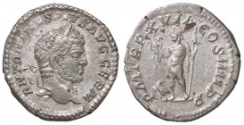 ROMANE IMPERIALI - Caracalla (198-217) - Denario - Testa laureata a d. /R Giove stante a s. con fulmine e scettro; ai suoi piedi, un'aquila C. 239; RI...
