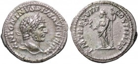 ROMANE IMPERIALI - Caracalla (198-217) - Denario - Testa laureata a d. /R La Pace stante a s. con ramo d'ulivo e scettro C. 314; RIC 368 (AG g. 2,58)...