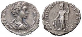 ROMANE IMPERIALI - Caracalla (198-217) - Denario - Busto drappeggiato a d. /R Pallade stante a s. con scettro si appoggia a uno scudo C. 566; RIC 330 ...