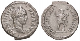 ROMANE IMPERIALI - Caracalla (198-217) - Denario - Testa laureata a d. /R Il Valore in abiti militari stante a d. con lancia e parazonium ed un piede ...