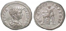 ROMANE IMPERIALI - Geta (209-212) - Denario - Busto giovanile drappeggiato a d. /R La Sicurezza seduta a s. con globo C. 183; RIC 20a (AG g. 3,31)
qS...