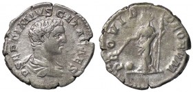 ROMANE IMPERIALI - Geta (209-212) - Denario - Busto drappeggiato a d. /R La Provvidenza stante a s. con bacchetta e scettro, ai suoi piedi un globo C....