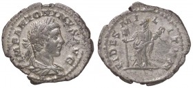 ROMANE IMPERIALI - Elagabalo (218-222) - Denario - Busto laureato e drappeggiato a d. /R La Fedeltà stante di fronte, guarda a d. e tiene uno stendard...