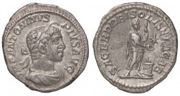 ROMANE IMPERIALI - Elagabalo (218-222) - Denario - Busto laureato e drappeggiato a d. /R Elagabalo stante a d. presso un altare acceso con patera e cl...
