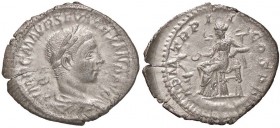 ROMANE IMPERIALI - Alessandro Severo (222-235) - Denario - Busto laureato e drappeggiato a d. /R La Salute seduta a s. alimenta un serpente che si erg...