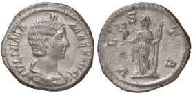 ROMANE IMPERIALI - Giulia Mamea (madre di A. Severo) - Denario - Busto diademato a d. /R Vesta velata stante a s. con il palladio e scettro C. 81; RIC...