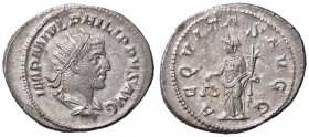 ROMANE IMPERIALI - Filippo I (244-249) - Antoniniano - Busto radiato a d. /R L'Equità stante a s. con bilancia e cornucopia C. 9; RIC 27b (AG g. 4,85)...