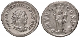 ROMANE IMPERIALI - Filippo I (244-249) - Antoniniano - Busto radiato e drappeggiato a d. /R La Pace stante a s. con caduceo e cornucopia C. 124; RIC 3...