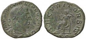 ROMANE IMPERIALI - Filippo I (244-249) - Sesterzio - Busto laureato e drappeggiato a d. /R La Sicurezza seduta a s. con scettro C. 216 (AE g. 19,4) Ex...