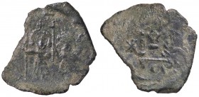 BIZANTINE - Giustiniano II e Tiberio III (705-711) - Follis (Siracusa) - Giustiniano e Tiberio stanti con lunga croce /R Grande M D'Andrea 195 (AE g. ...