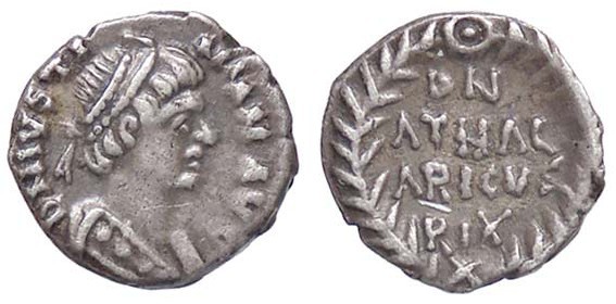 BARBARICHE - OSTROGOTI - Atalarico (526-534) - Quarto di siliqua (a nome di Gius...