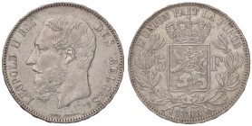 ESTERE - BELGIO - Leopoldo II (1865-1909) - 5 Franchi 1868 Kr. 24 AG
qSPL/SPL