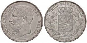 ESTERE - BELGIO - Leopoldo II (1865-1909) - 5 Franchi 1868 Kr. 24 AG Abilmente lavata, due colpetti
BB-SPL
